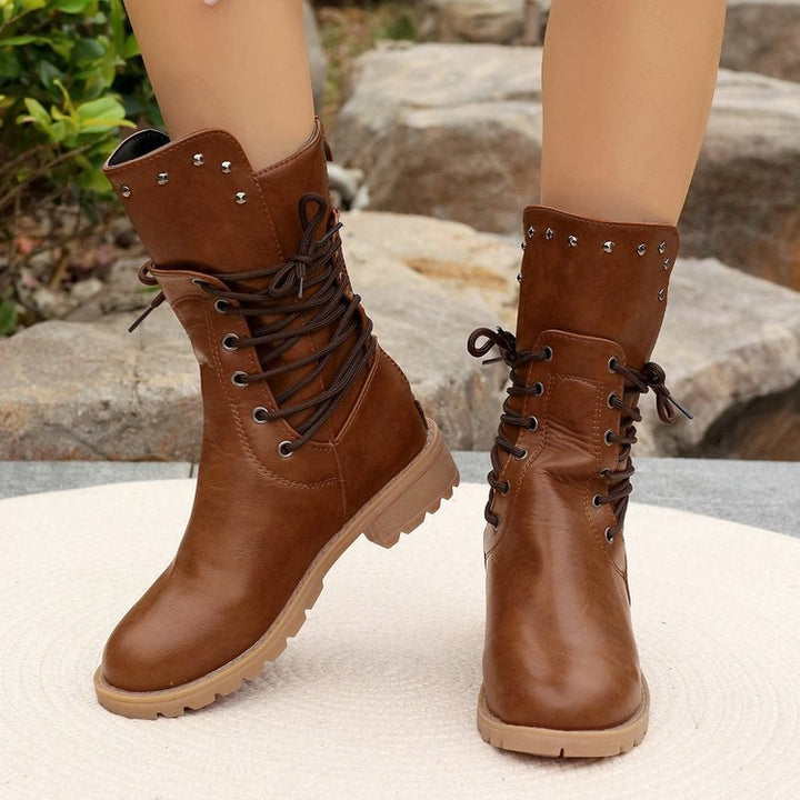 Vintage Lace-Up Mid-Calf Combat Boots