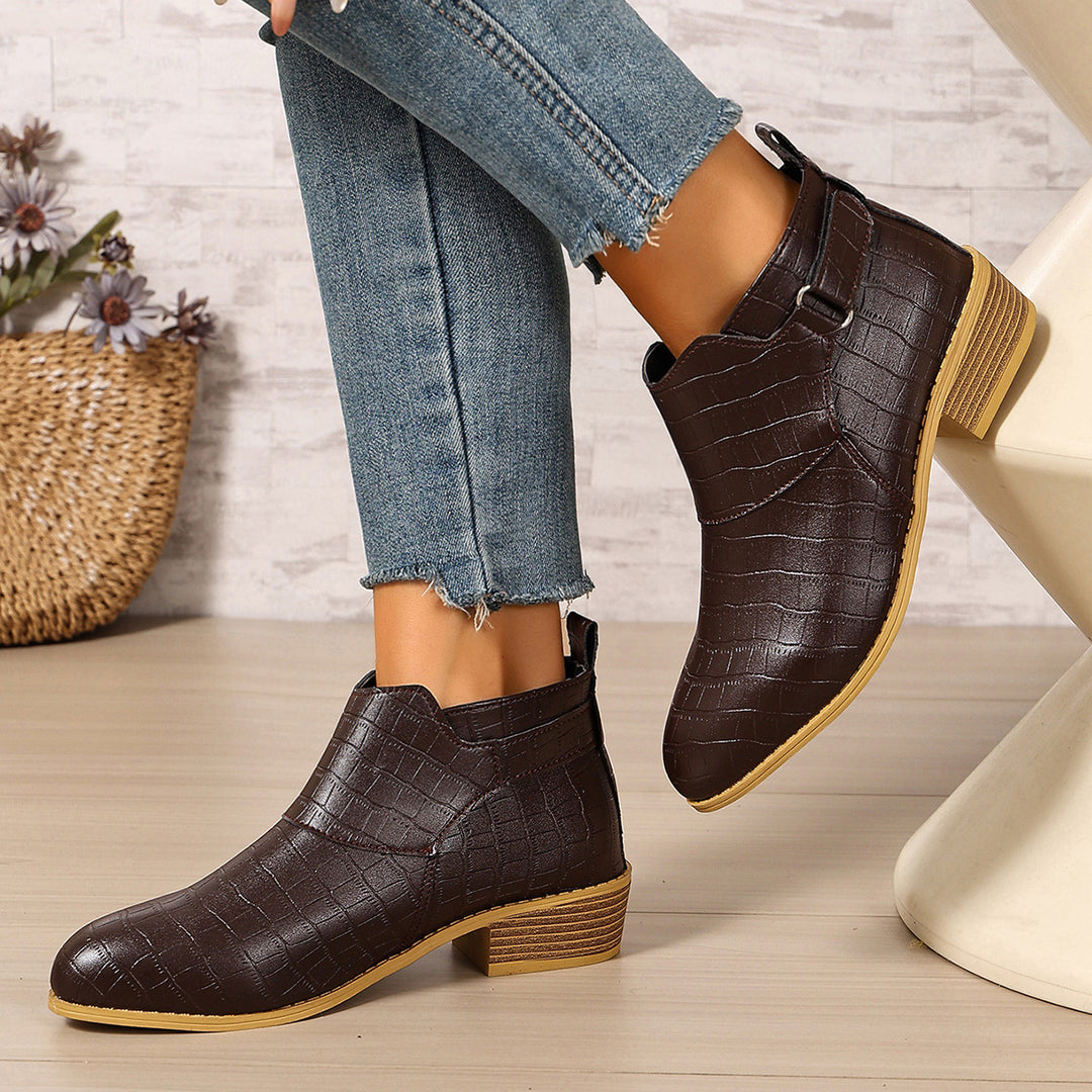 Ivory Croc-Embossed Ankle Boots