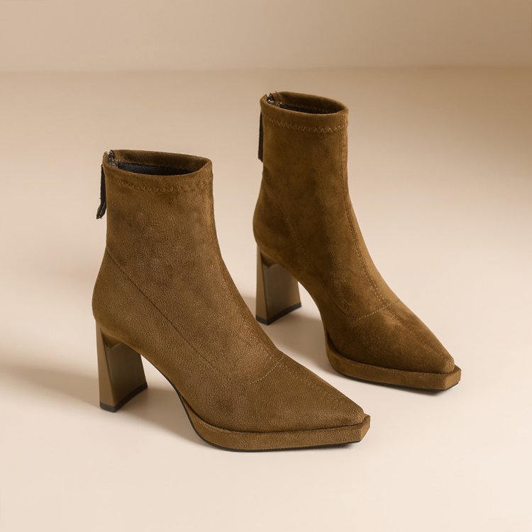 Suede Block Heel Ankle Boots