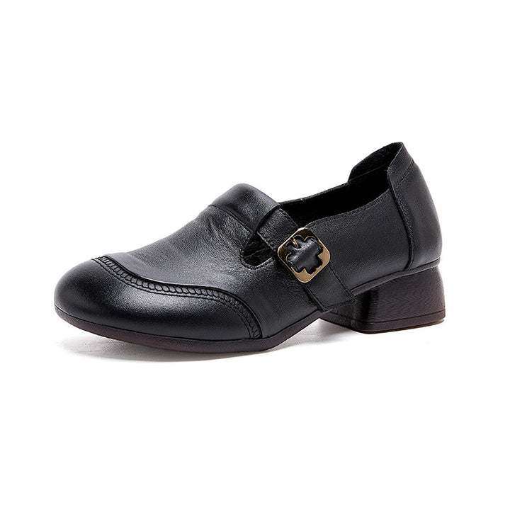 Soft Leather Vintage Buckle Comfort Flats