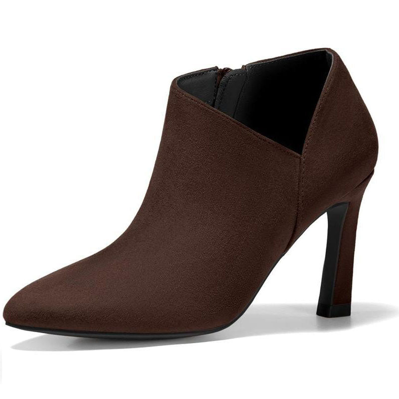 Pointed Toe Suede High Heel Ankle Boots