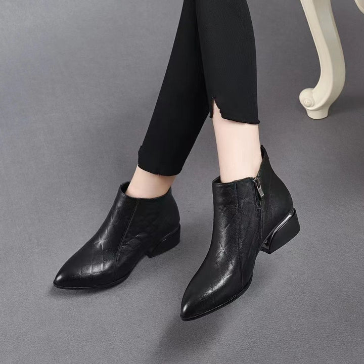 Quilted Pointed Toe Low Heel Ankle Boots