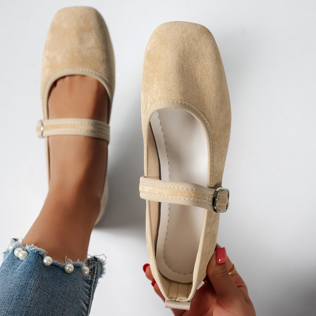 Square Toe Suede Mary Jane Flats