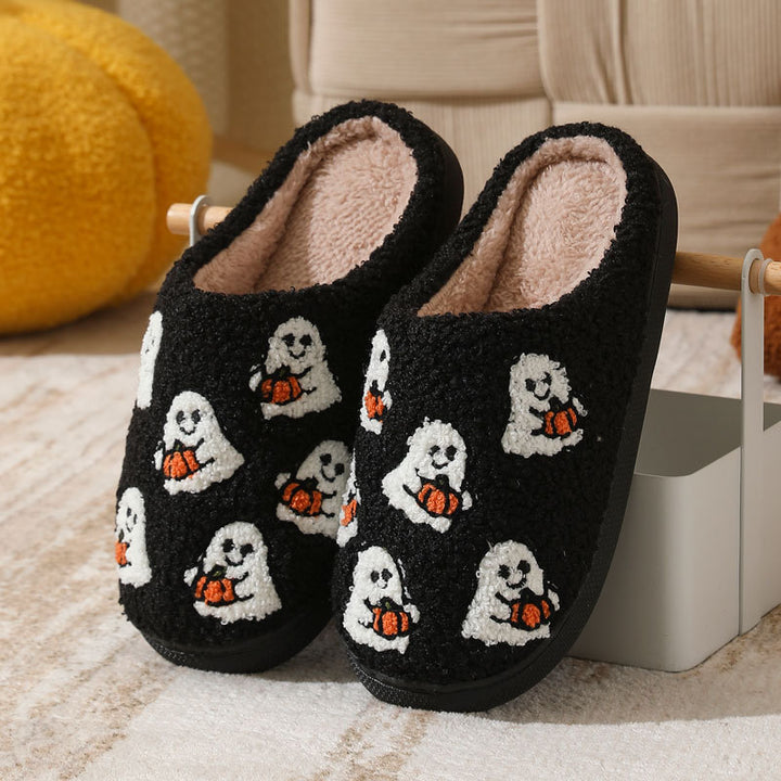Halloween Pumpkin Plush Slip-On Slippers