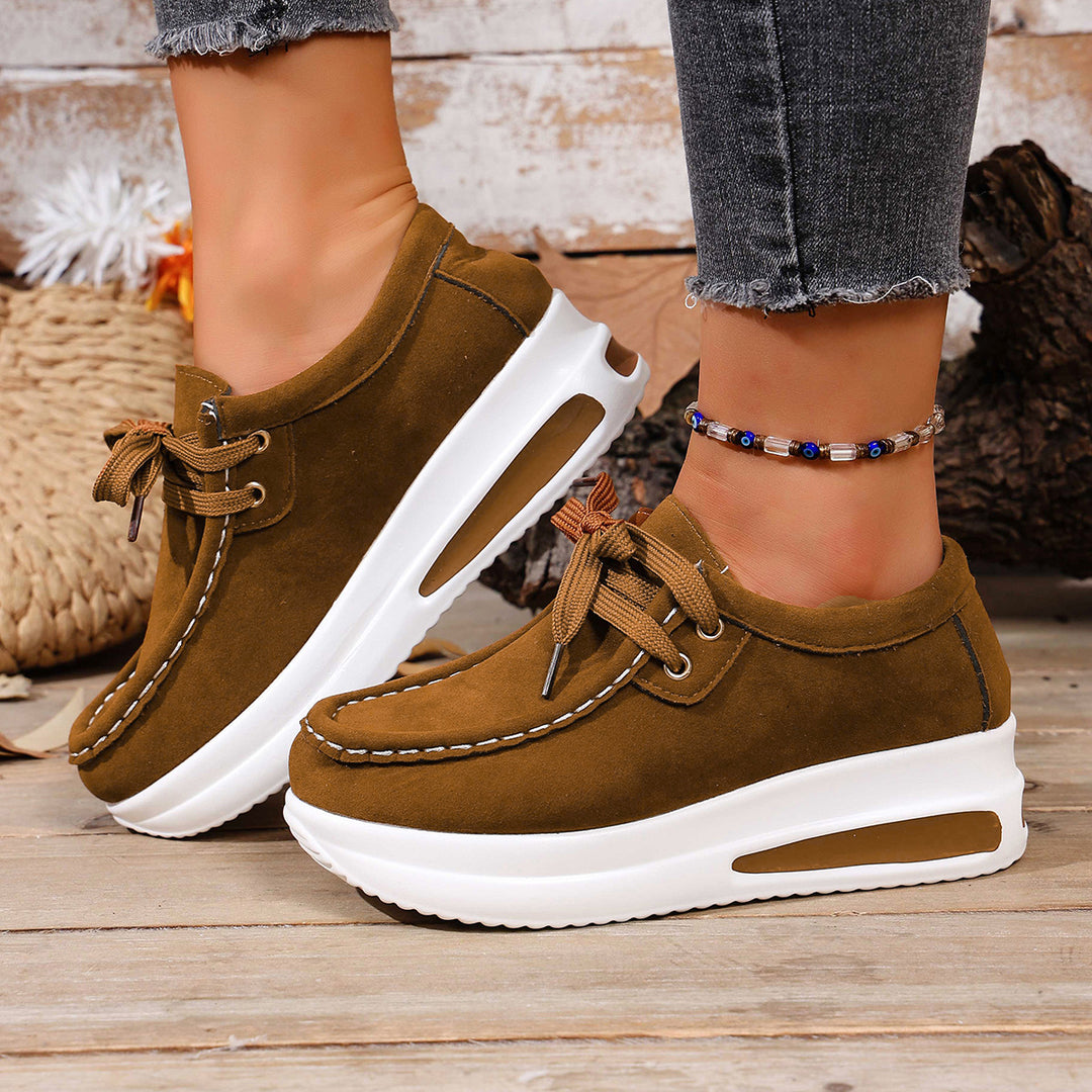 Suede Platform Lace-Up Walking Shoes