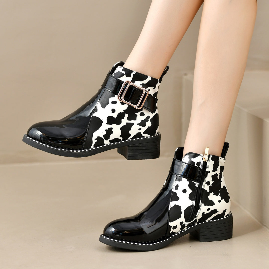 Leopard Buckle Ankle Boots