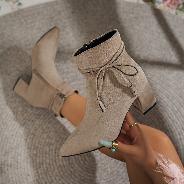 Black Tassel Ankle Boots with Block Heels