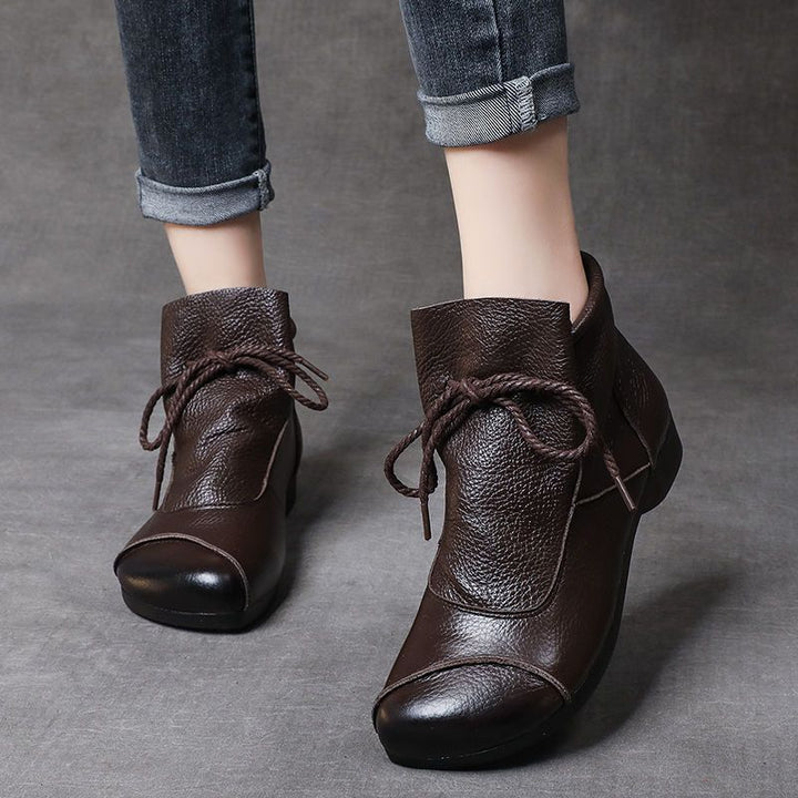 Vintage Lace-Up Wedge Ankle Boots