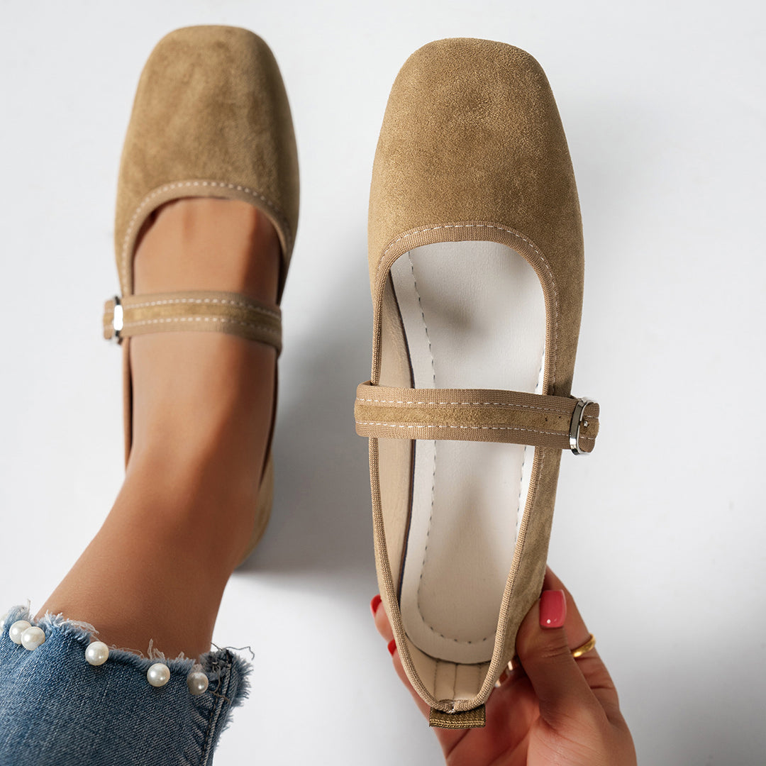 Square Toe Suede Mary Jane Flats