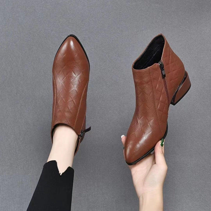 Quilted Pointed Toe Low Heel Ankle Boots