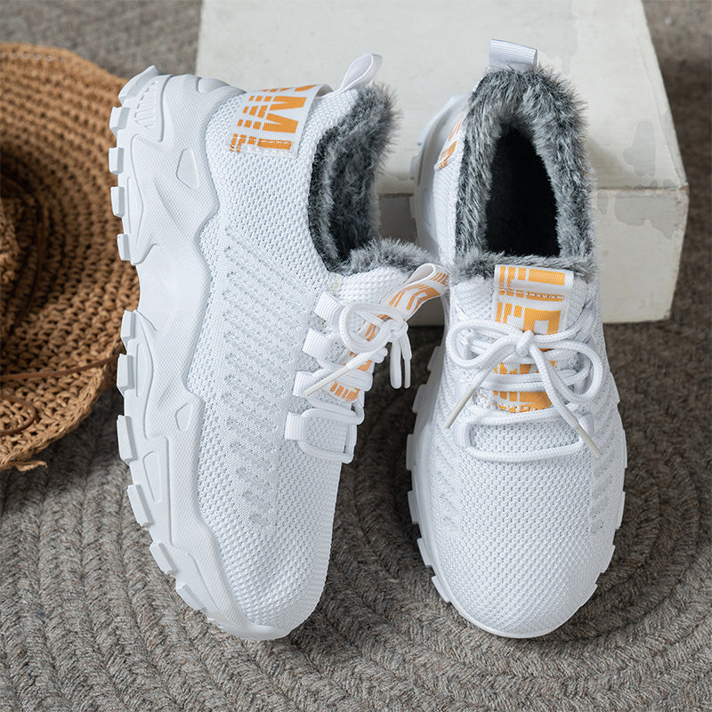 Fur-Lined Knit Lace-Up Winter Sneakers