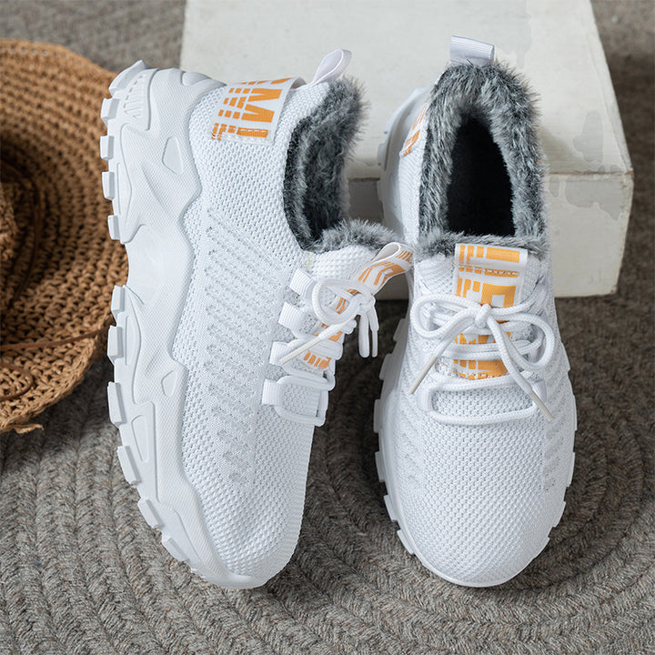 Fur-Lined Knit Lace-Up Winter Sneakers