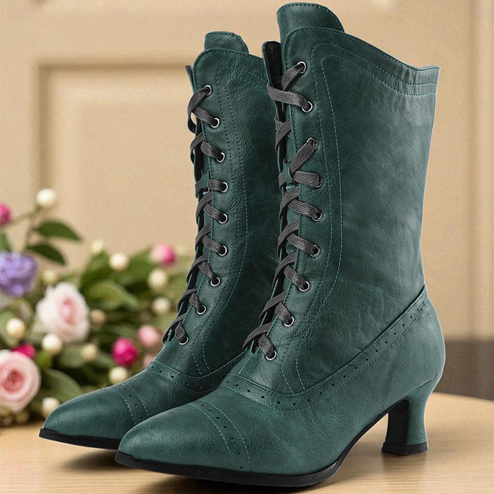 Vintage Two-Tone Lace-Up Mid-Calf Boots