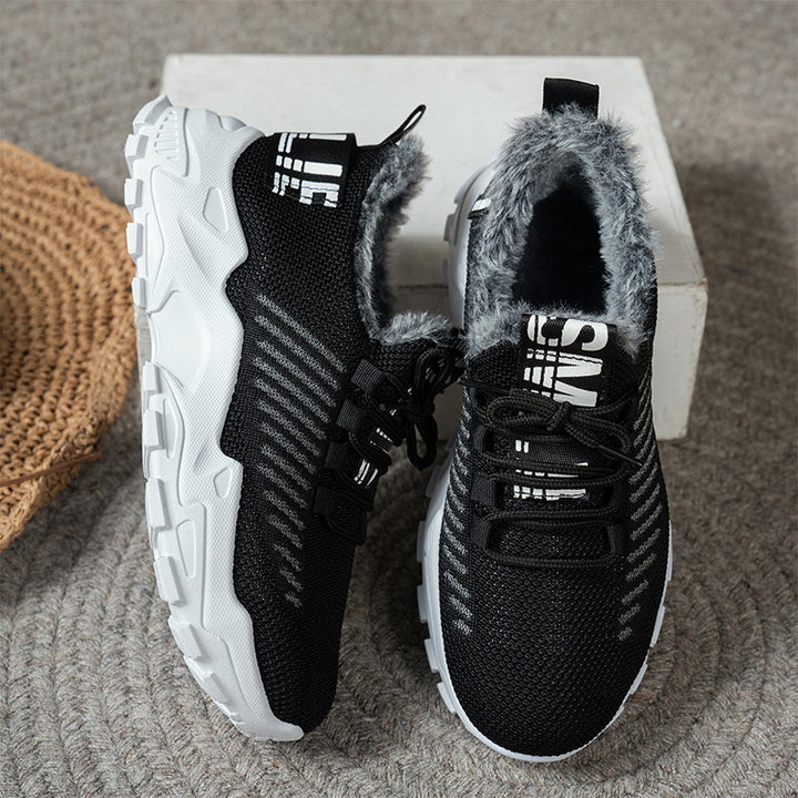Fur-Lined Knit Lace-Up Winter Sneakers