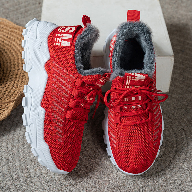 Fur-Lined Knit Lace-Up Winter Sneakers