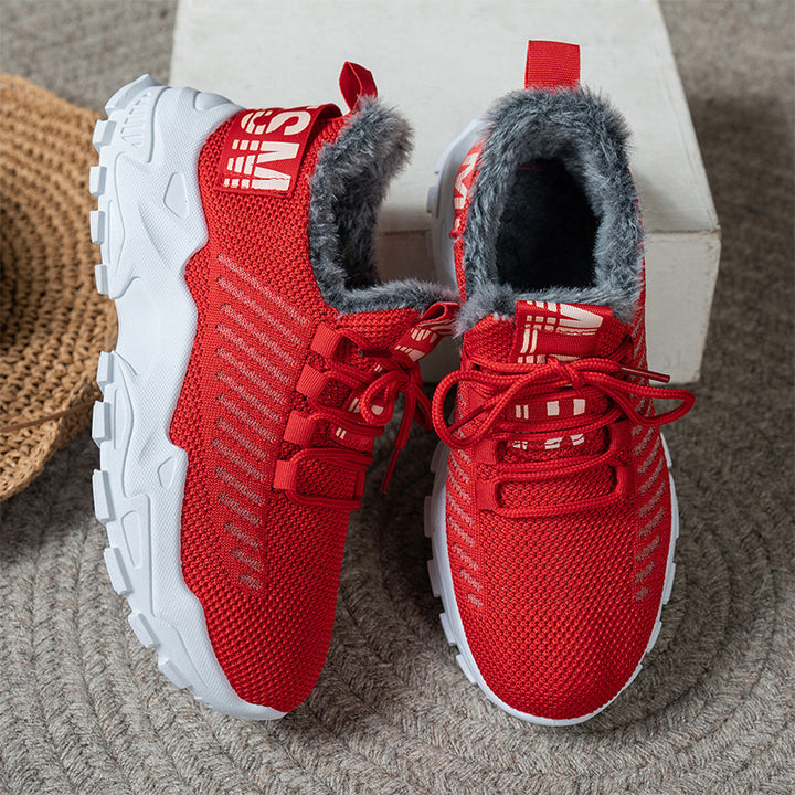 Fur-Lined Knit Lace-Up Winter Sneakers