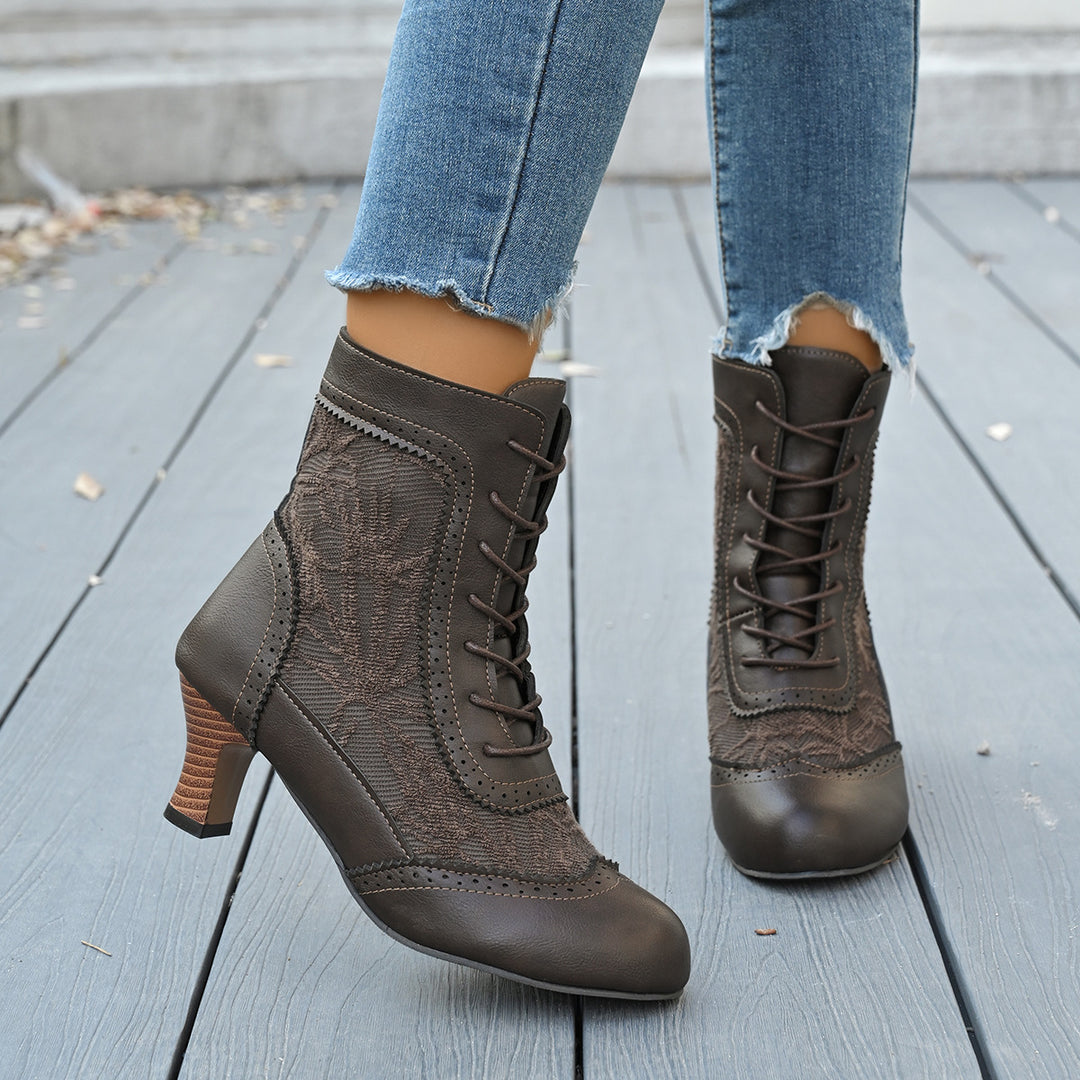 Vintage Lace-Up Brogue Ankle Boots