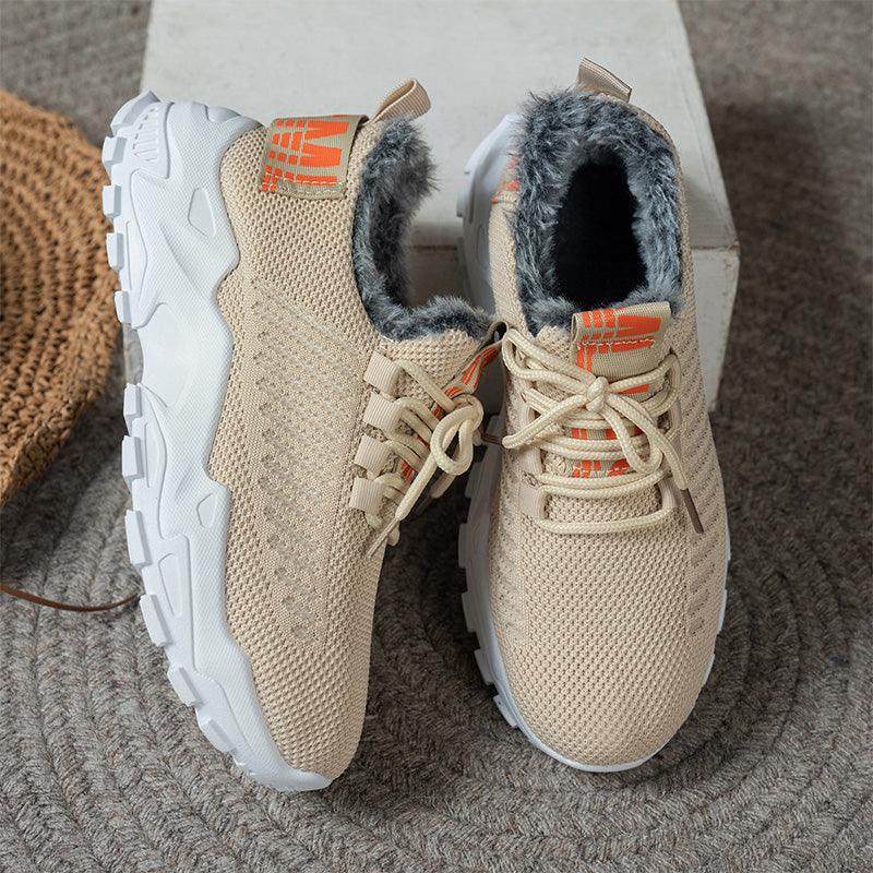 Fur-Lined Knit Lace-Up Winter Sneakers