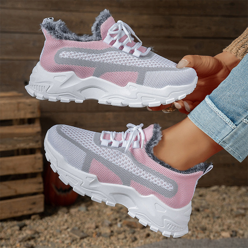 Fur-Lined Knit Lace-Up Winter Sneakers