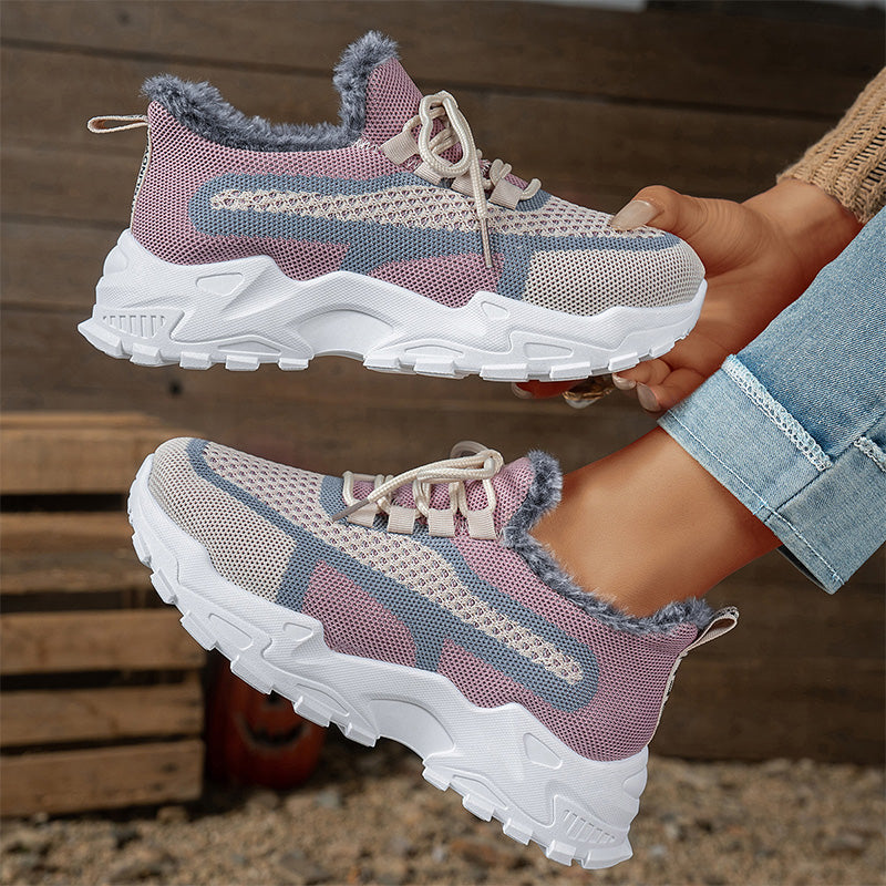 Fur-Lined Knit Lace-Up Winter Sneakers