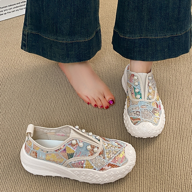 Floral Rhinestone Platform Sneakers