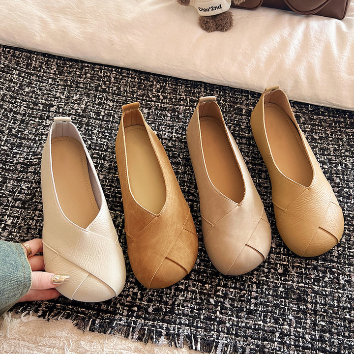 Elegant Cross-Strap Round Toe Flats