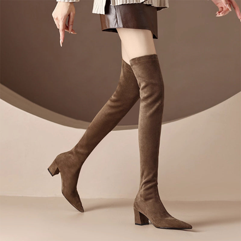 Suede Pointed Toe Over-the-Knee Boots