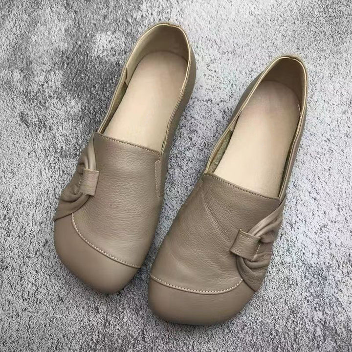 Soft Leather Bow Detail Slip-On Flats
