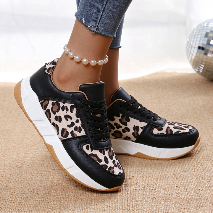 Leopard Print Lace-Up Platform Sneakers