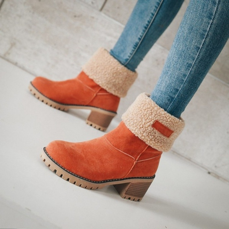 Cozy Faux Fur Suede Block Heel Ankle Boots
