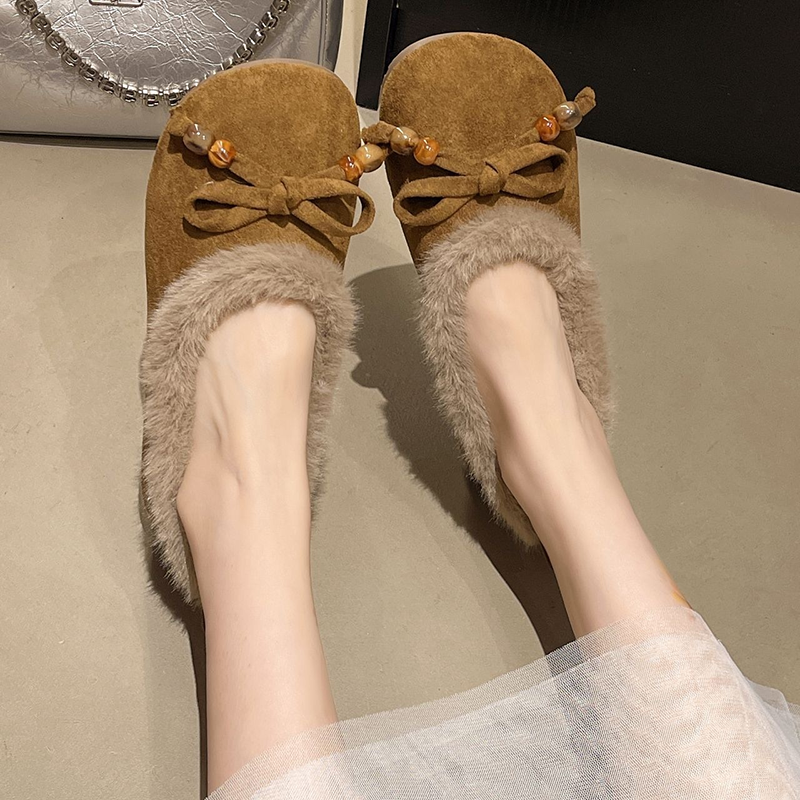 Faux Fur Lined Bow Detail Flats