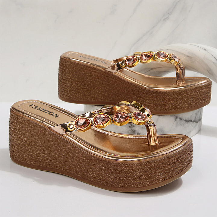 Crystal Jewel Wedge Flip-Flop Sandals