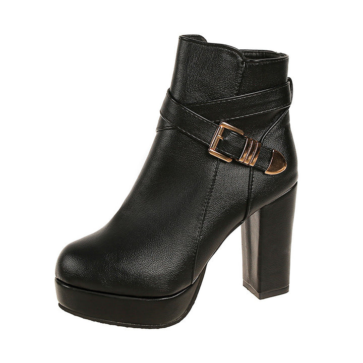 Buckle Strap Platform Block Heel Ankle Boots