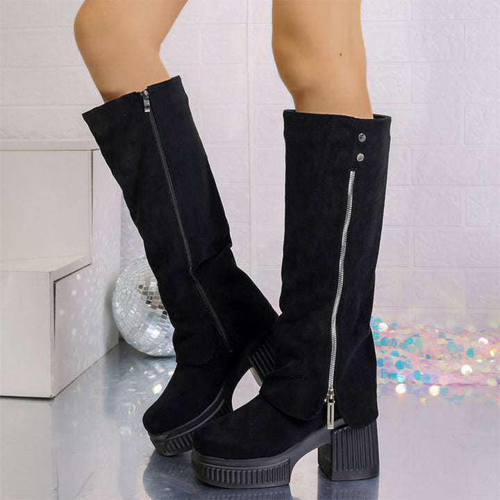 Platform Block Heel Knee-High Boots