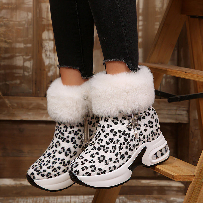 Leopard Fur Platform Ankle Boots