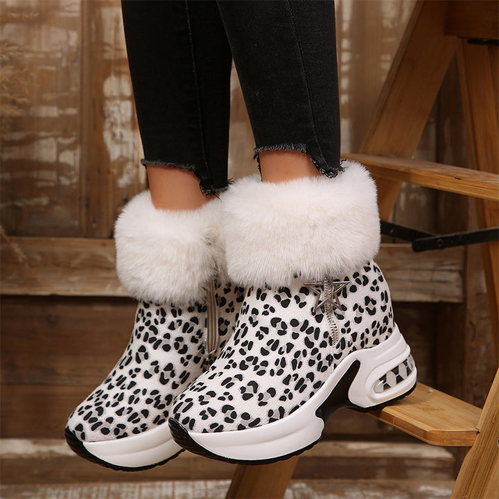 Leopard Fur Platform Ankle Boots