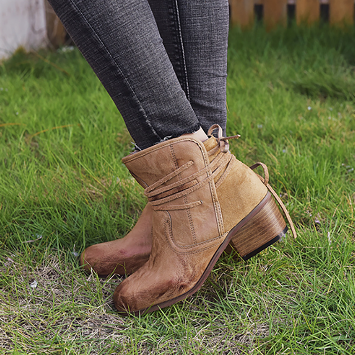 Wrap Strap Block Heel Ankle Boots