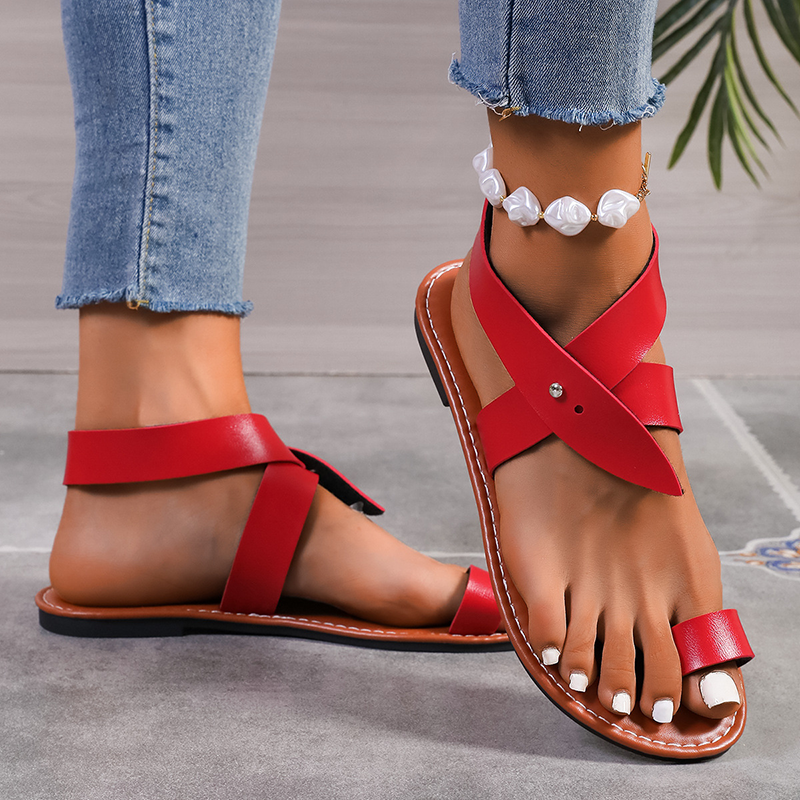 Metallic Strappy Toe Ring Flat Sandals