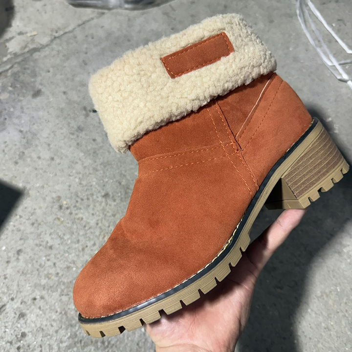 Cozy Faux Fur Suede Block Heel Ankle Boots