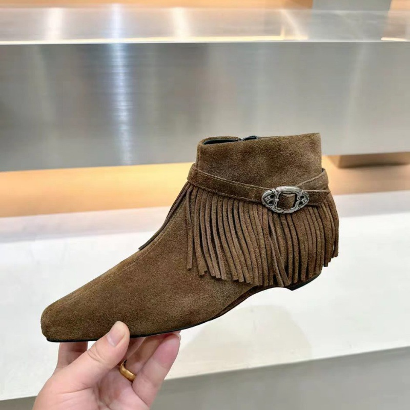 Fringe Buckle Pointed Toe Ankle Boots