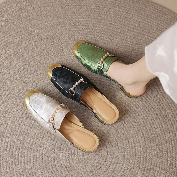 Vintage Pearl Detail Jacquard Mule Flats