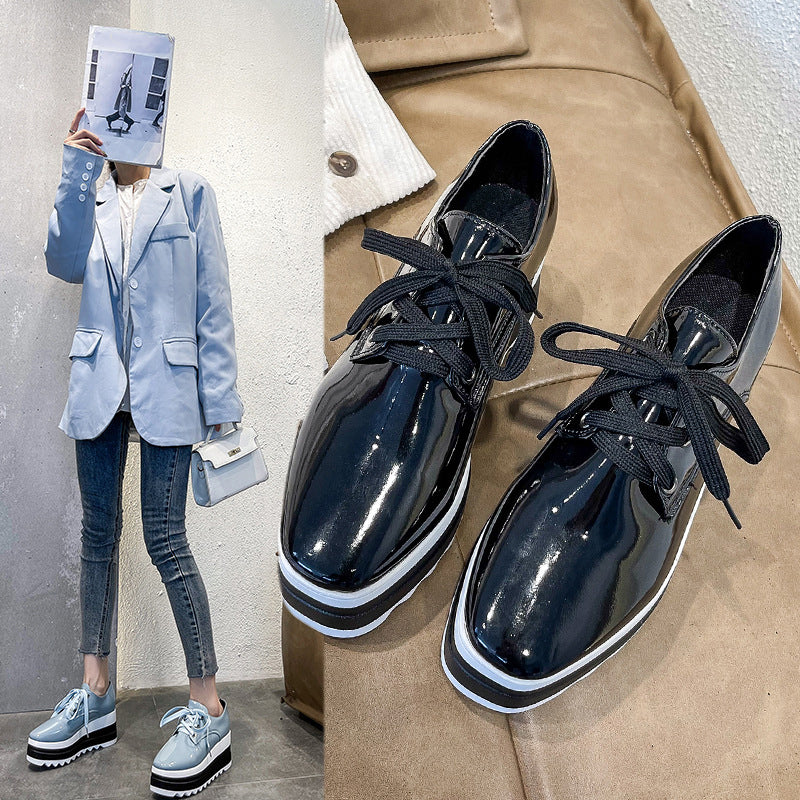 Patent Leather Platform Lace-Up Oxford Shoes