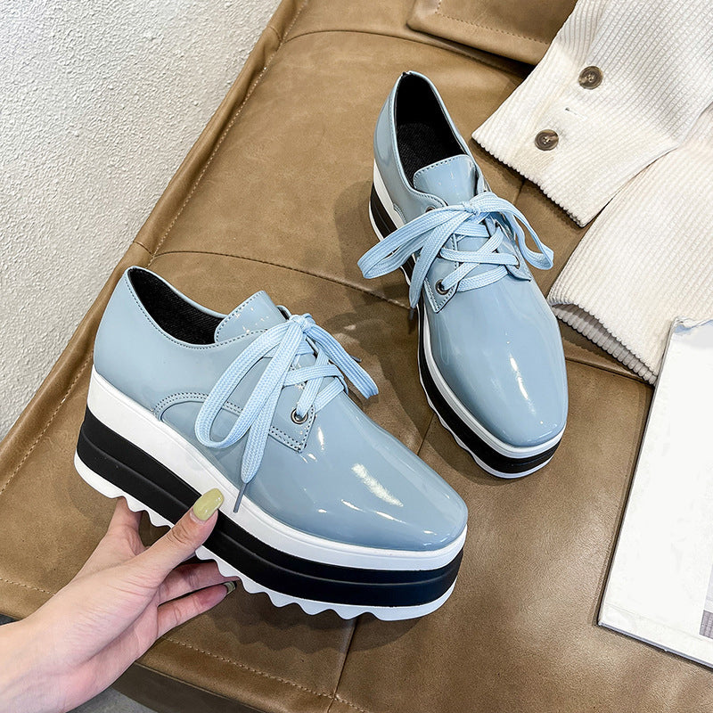 Patent Leather Platform Lace-Up Oxford Shoes