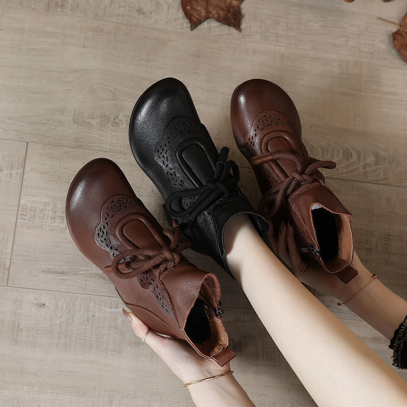 Vintage Lace-Up Block Heel Ankle Boots