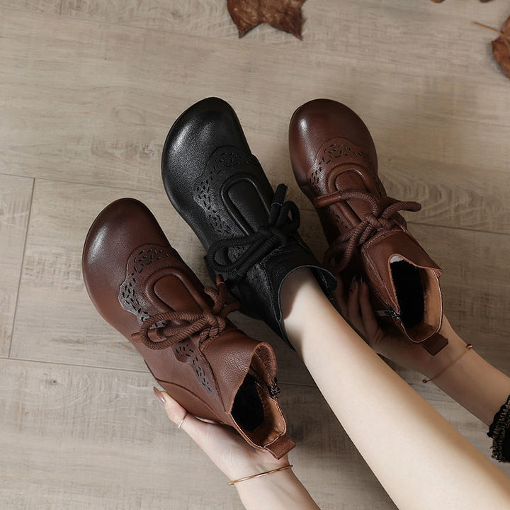 Vintage Lace-Up Block Heel Ankle Boots
