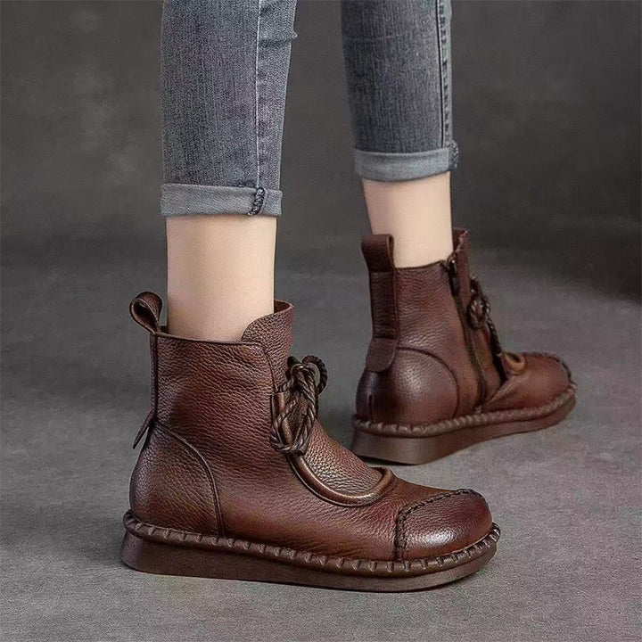 Vintage Leather Lace-Up Ankle Boots