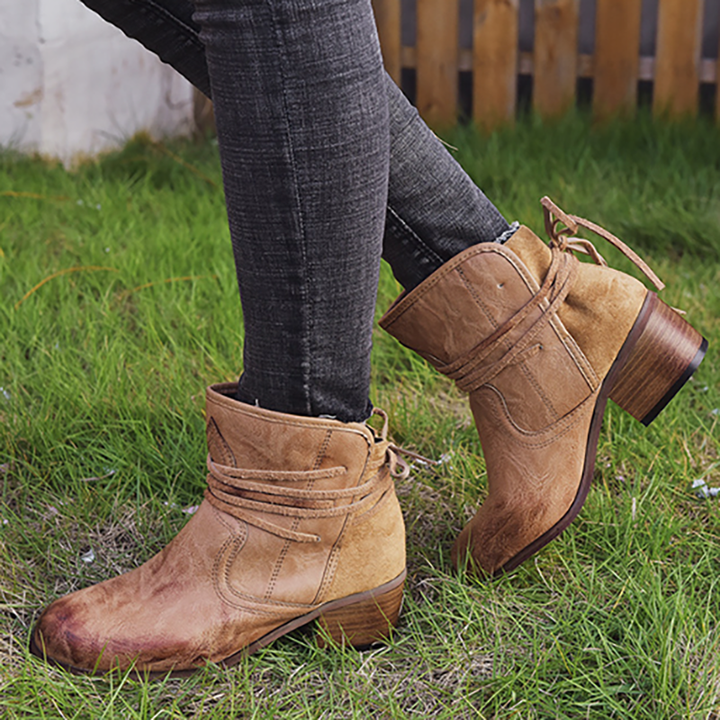 Wrap Strap Block Heel Ankle Boots