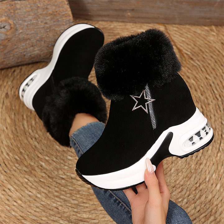 Leopard Fur Platform Ankle Boots