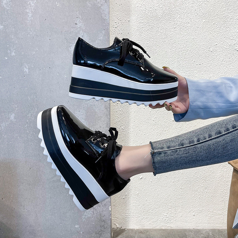 Patent Leather Platform Lace-Up Oxford Shoes