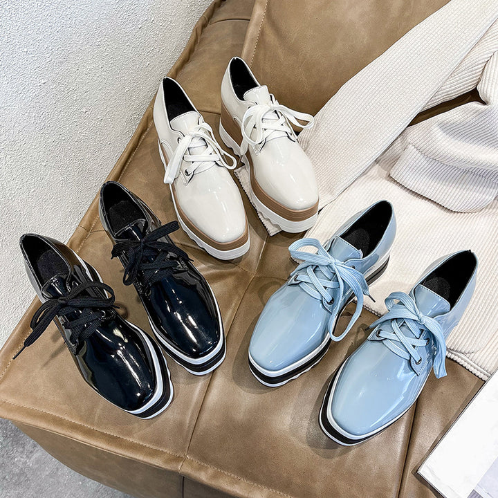 Patent Leather Platform Lace-Up Oxford Shoes